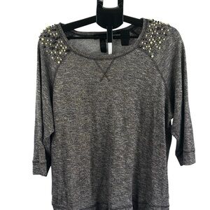INC International Concepts Gray Embellished Shoulder Metallic Top SZ 2X